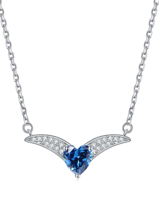 Precious blue [September] 925 Sterling Silver Birthstone Heart Dainty V Shape Pendant Necklace